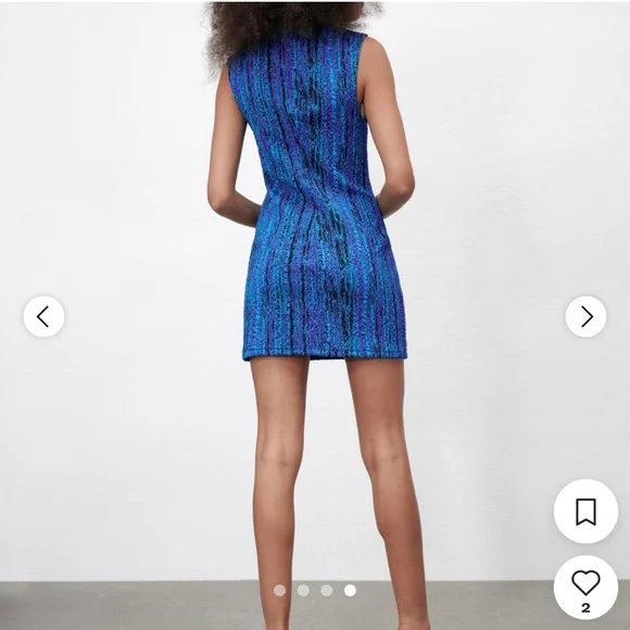 Zara Blue Sheath Mini Dress Sleeveless Crew Neck - Picture 2 of 5